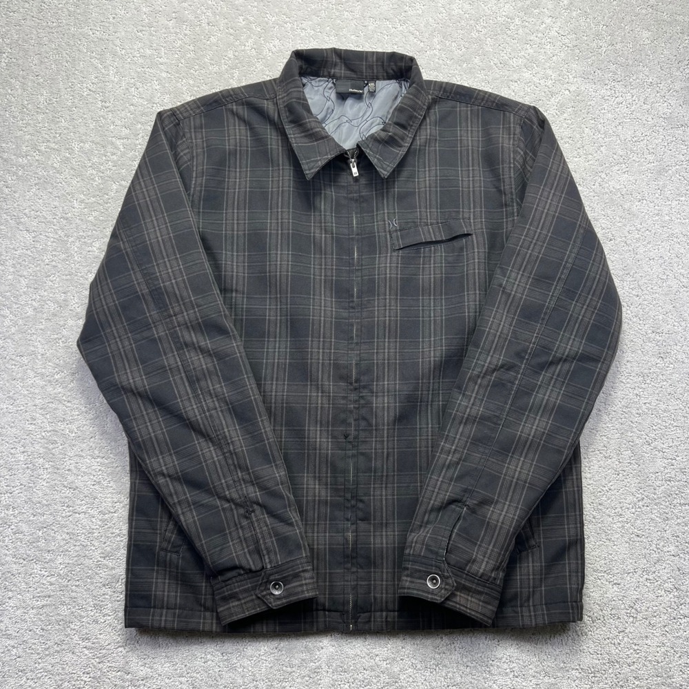 Y2k Hurley Jacket Mens XXL Black Grey Plaid Harrington Quilt‎ Lined Skate Grunge